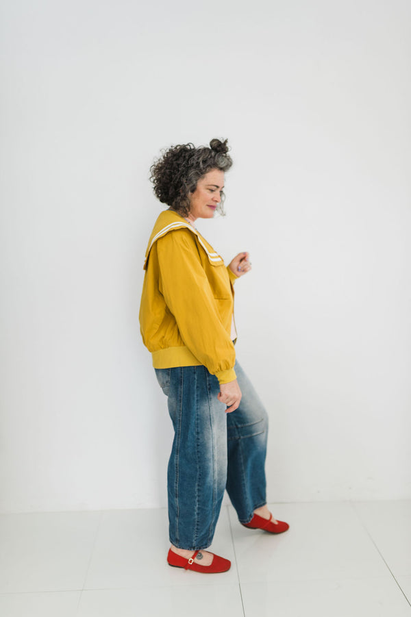 sailor collar button up jacket | mustard