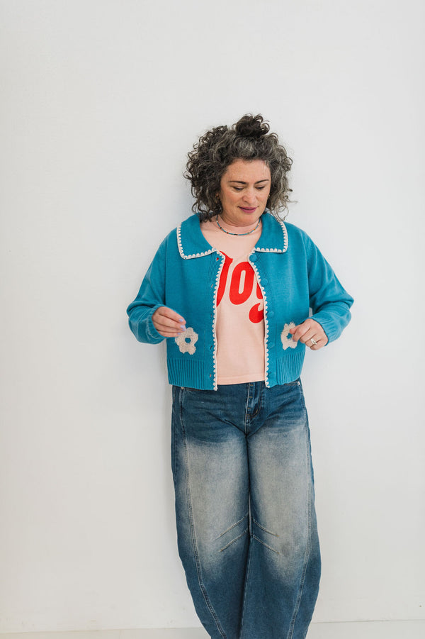 floral collar knit cardigan