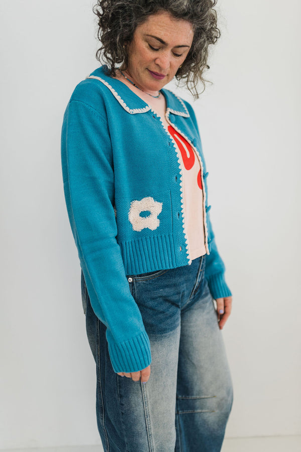 floral collar knit cardigan