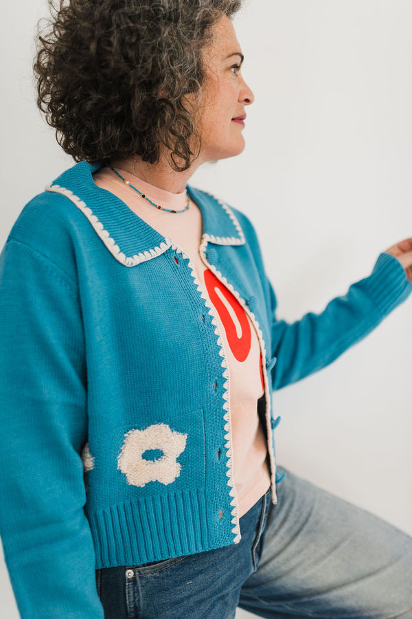 floral collar knit cardigan
