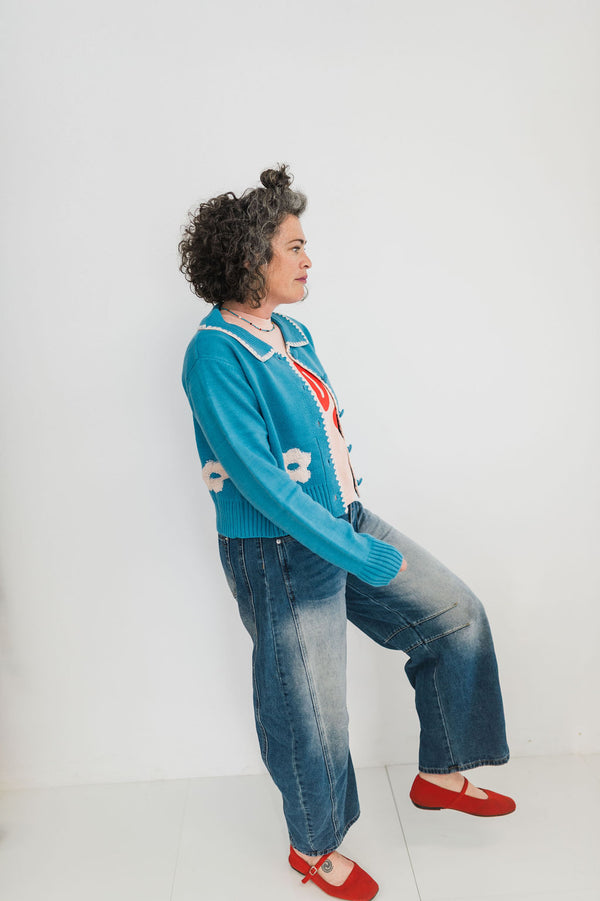 floral collar knit cardigan