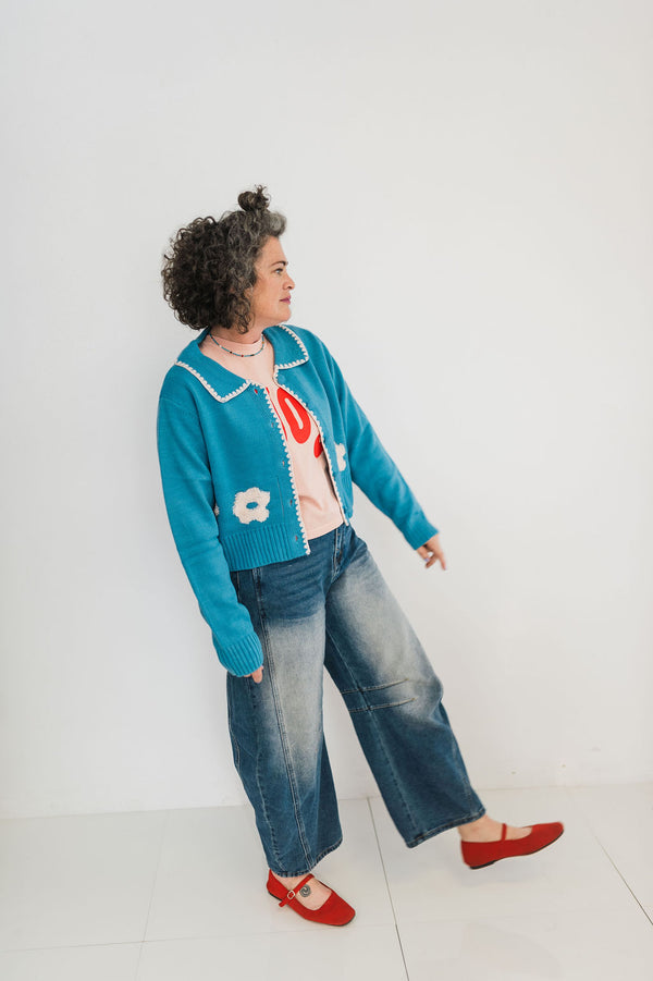 floral collar knit cardigan