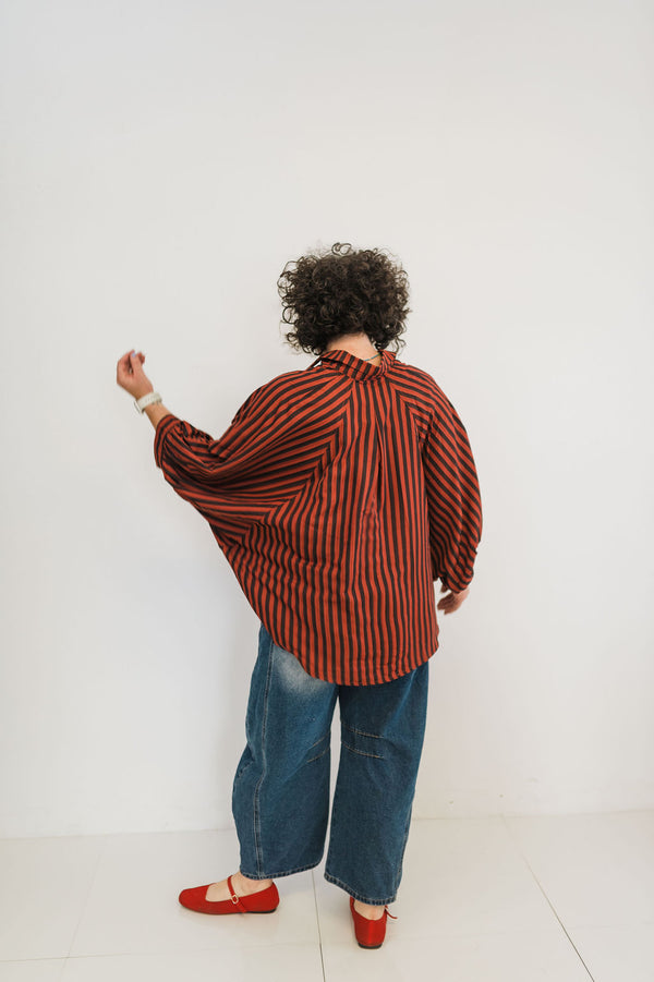 button front stripe shirt | rust