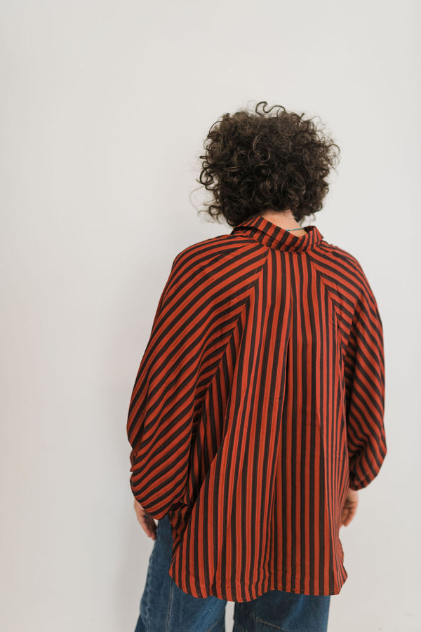 button front stripe shirt | rust