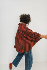 button front stripe shirt | rust