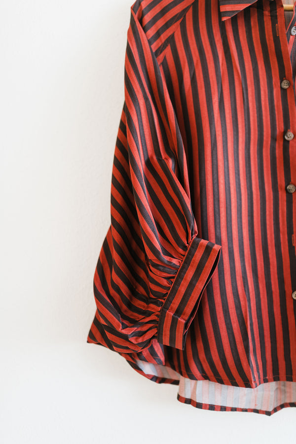 button front stripe shirt | rust
