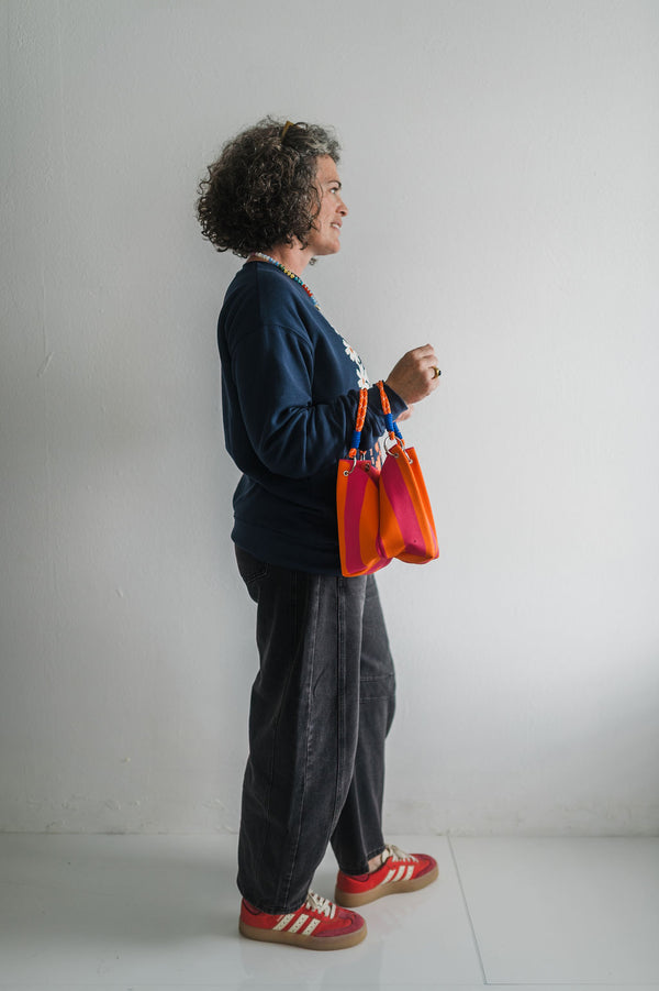 stripe bucket tote | pink + orange