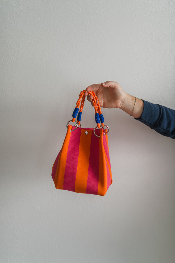 stripe bucket tote | pink + orange