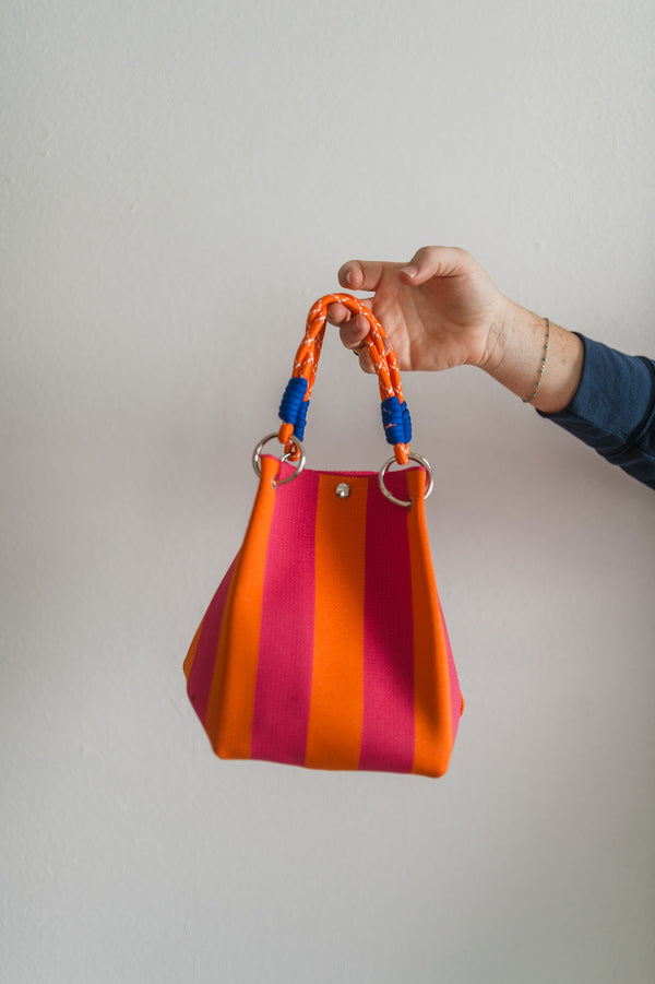 stripe bucket tote | pink + orange