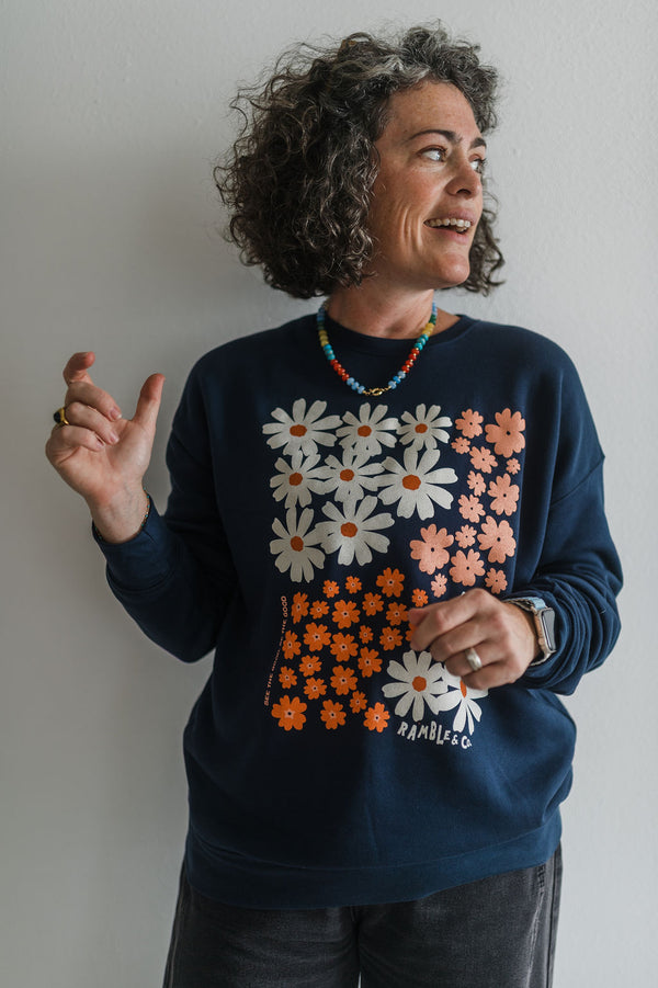 see the good flower | navy crewneck sweatshirt