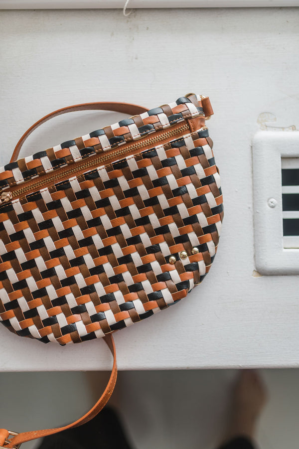 westlyn woven bag | diagonal brown + black + Cream