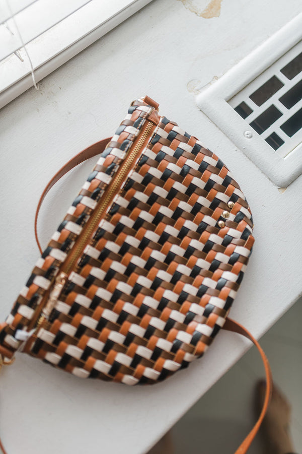 westlyn woven bag | diagonal brown + black + Cream
