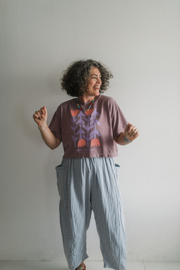 striped cotton drawstring pants | light blue