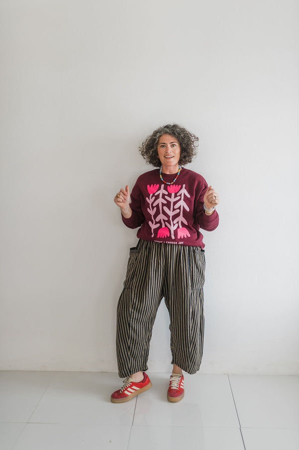 striped cotton drawstring pants | dark grey