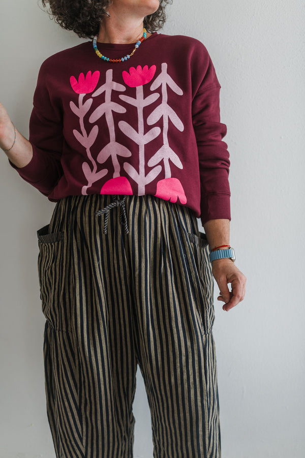 striped cotton drawstring pants | dark grey