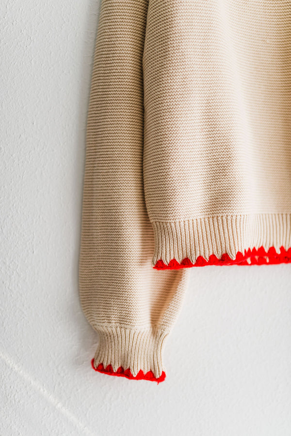 scallop puff sleeve sweater | almond red
