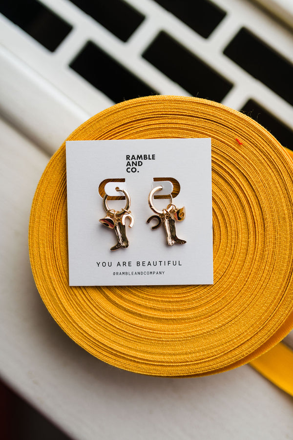 mini western boot charm | hoop earring