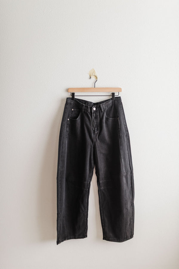 mid-rise wide leg barrel pants | black