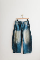 mid-rise wide leg barrel pants | dark blue