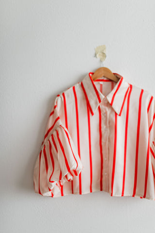 puff sleeve button up | red stripe