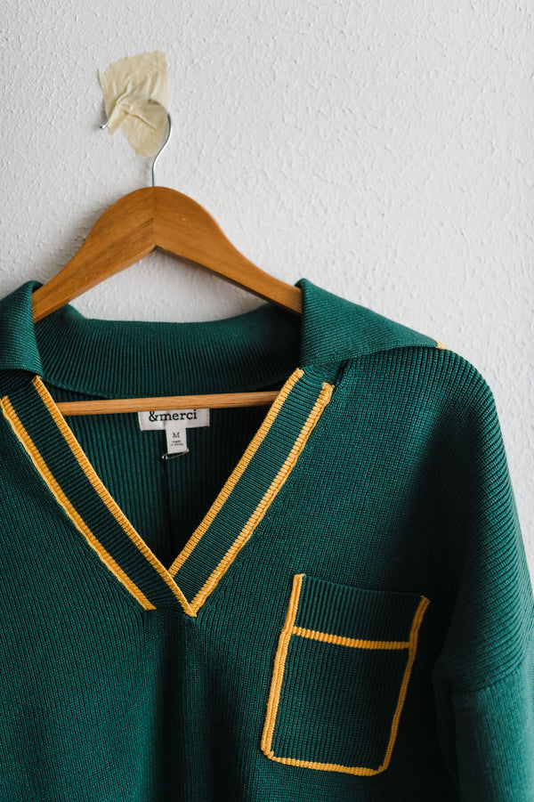 collared pullover | green + gold