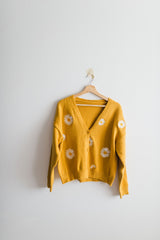 flower v-neck cardigan | mustard daisy