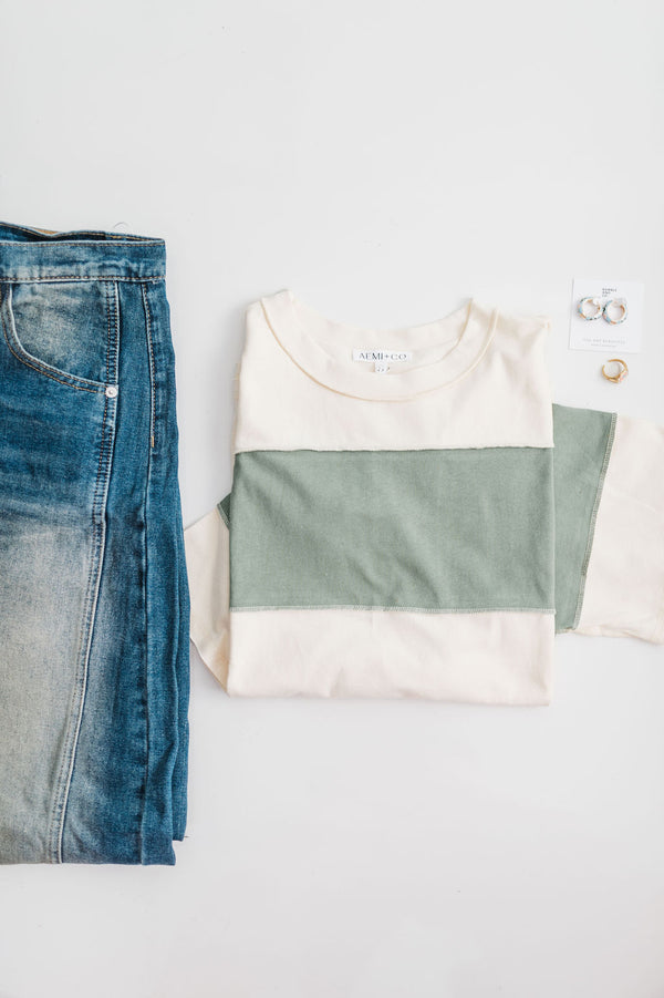 large stripe color block top | butter green