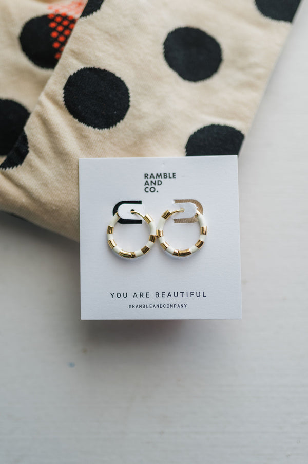 white hoop earring | 18k gold
