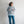 oversized stripe mock neck terry pullover | blue + charcoal