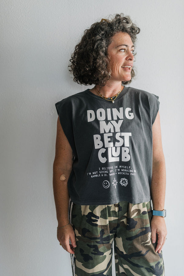 doing my best club | faded black boxy muscle tee