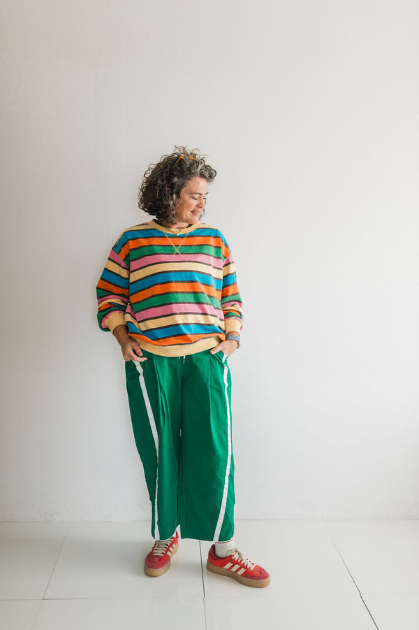 stripe smocked waist cropped pants | green