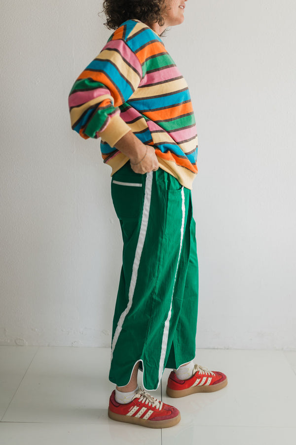 stripe smocked waist cropped pants | green