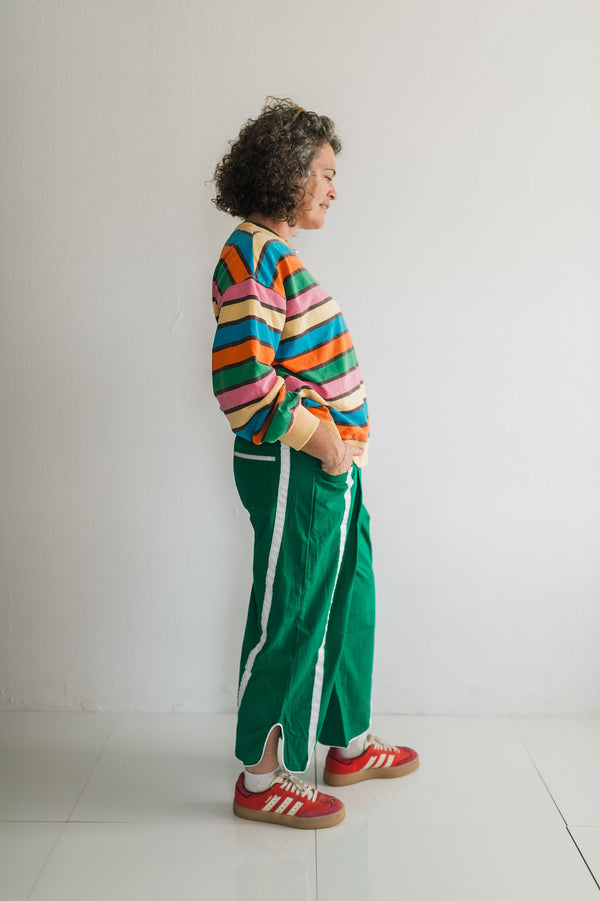 stripe smocked waist cropped pants | green
