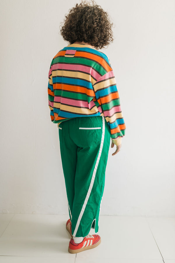 stripe smocked waist cropped pants | green