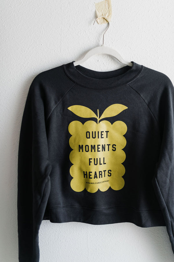 quiet moments | dark grey raglan crewneck sweatshirt crop