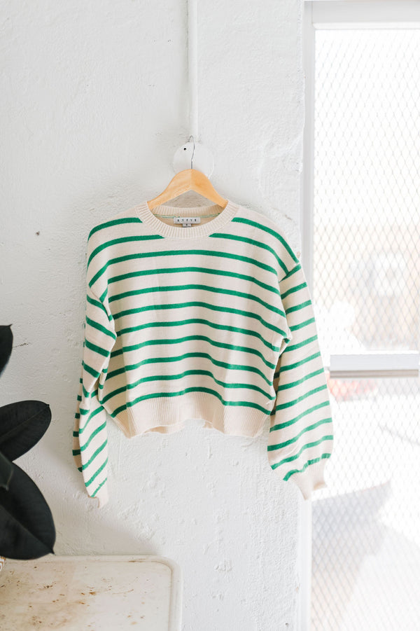 eleanor | green striped knit pullover sweater