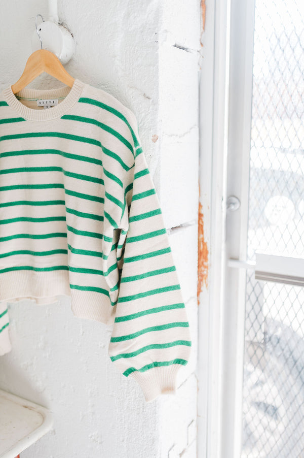 eleanor | green striped knit pullover sweater