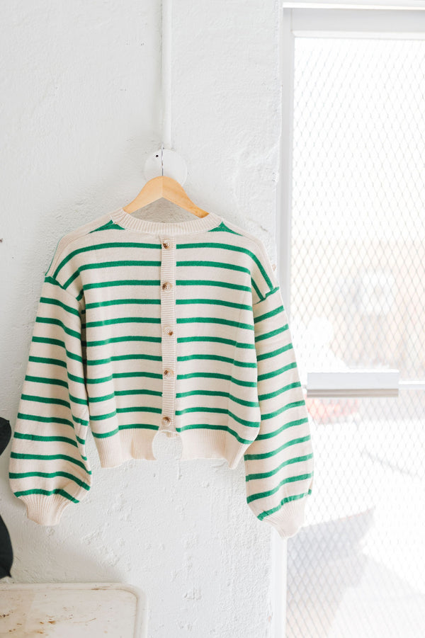 eleanor | green striped knit pullover sweater