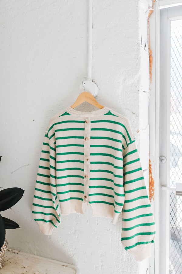 eleanor | green striped knit pullover sweater