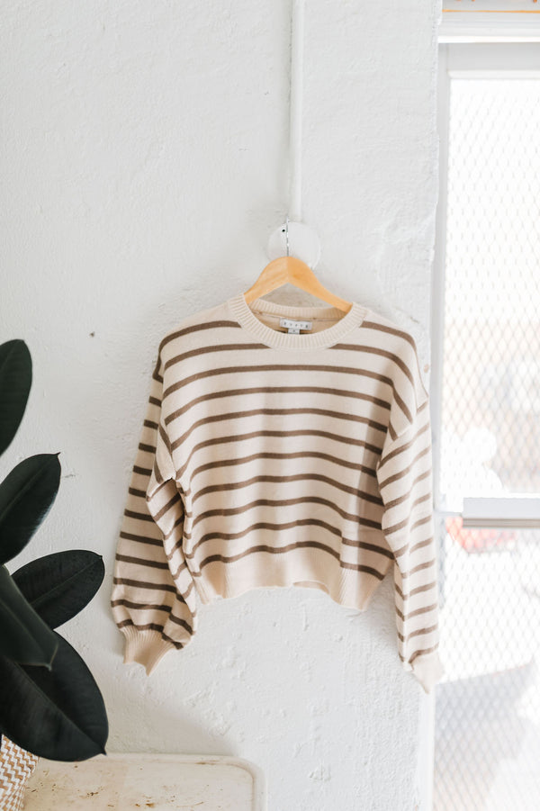 eleanor | taupe striped knit pullover sweater