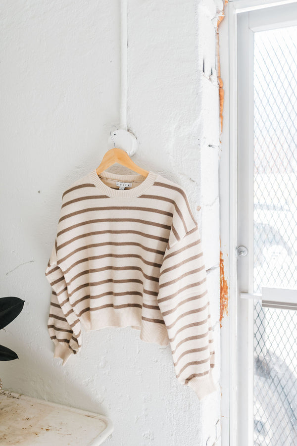 eleanor | taupe striped knit pullover sweater