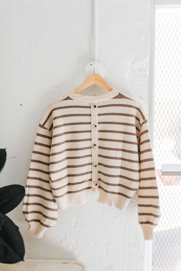 eleanor | taupe striped knit pullover sweater