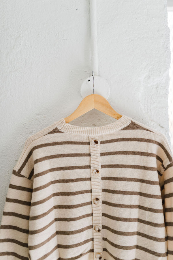 eleanor | taupe striped knit pullover sweater