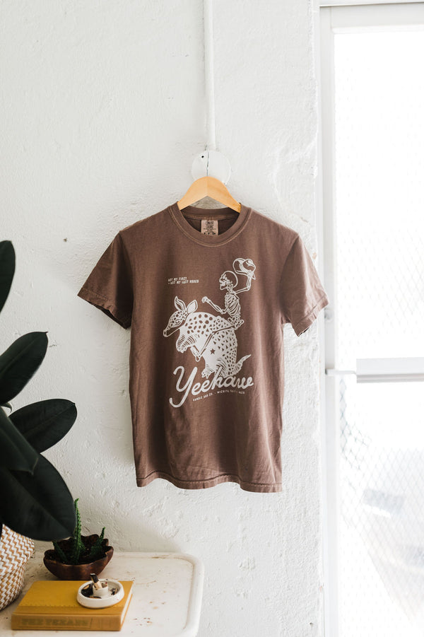 yeehaw skeleton + armadillo | espresso comfort colors tee