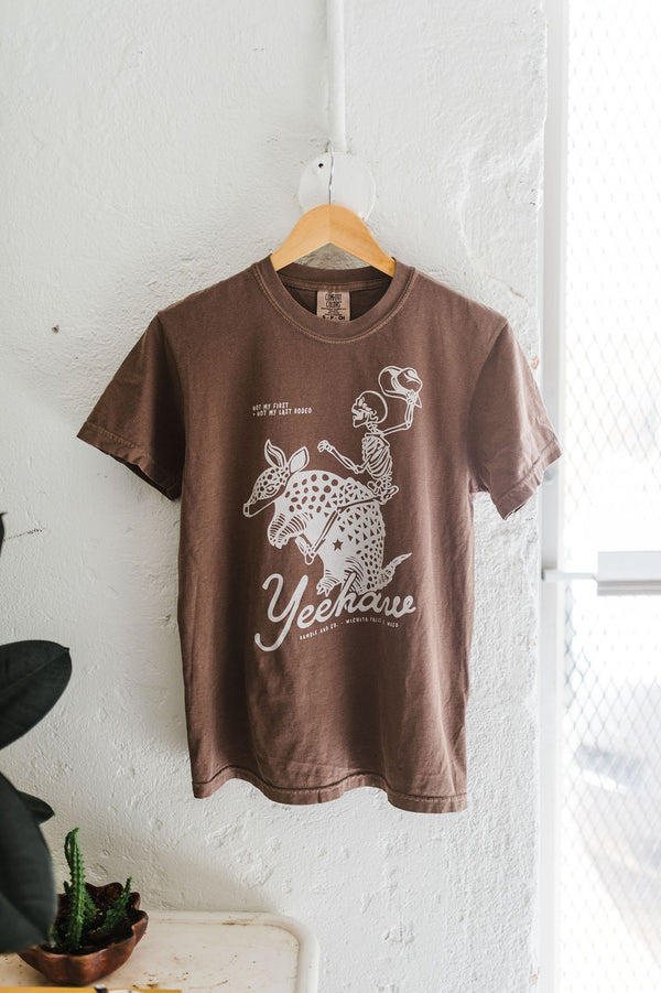 yeehaw skeleton + armadillo | espresso comfort colors tee