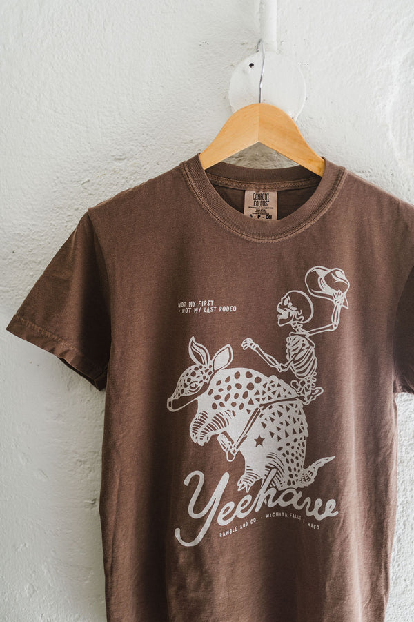 yeehaw skeleton + armadillo | espresso comfort colors tee