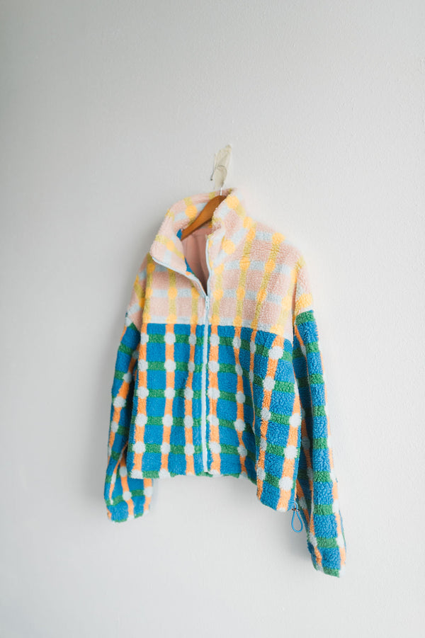 mixed plaid cover jacket | pink + blue