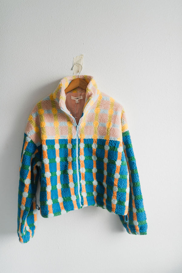 mixed plaid cover jacket | pink + blue