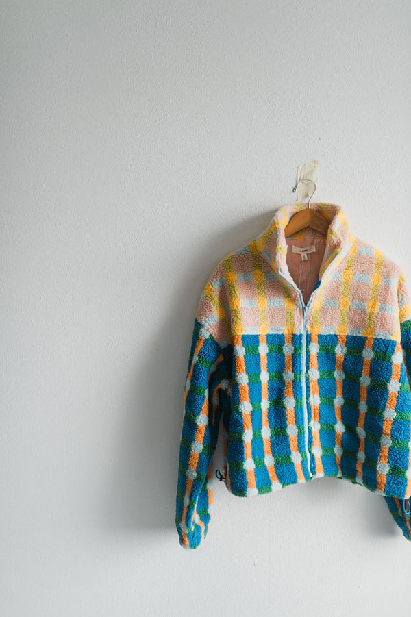 mixed plaid cover jacket | pink + blue
