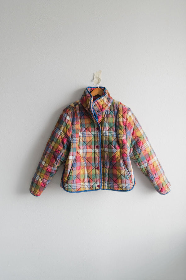 plaid quilted jacket with pockets | stain glass